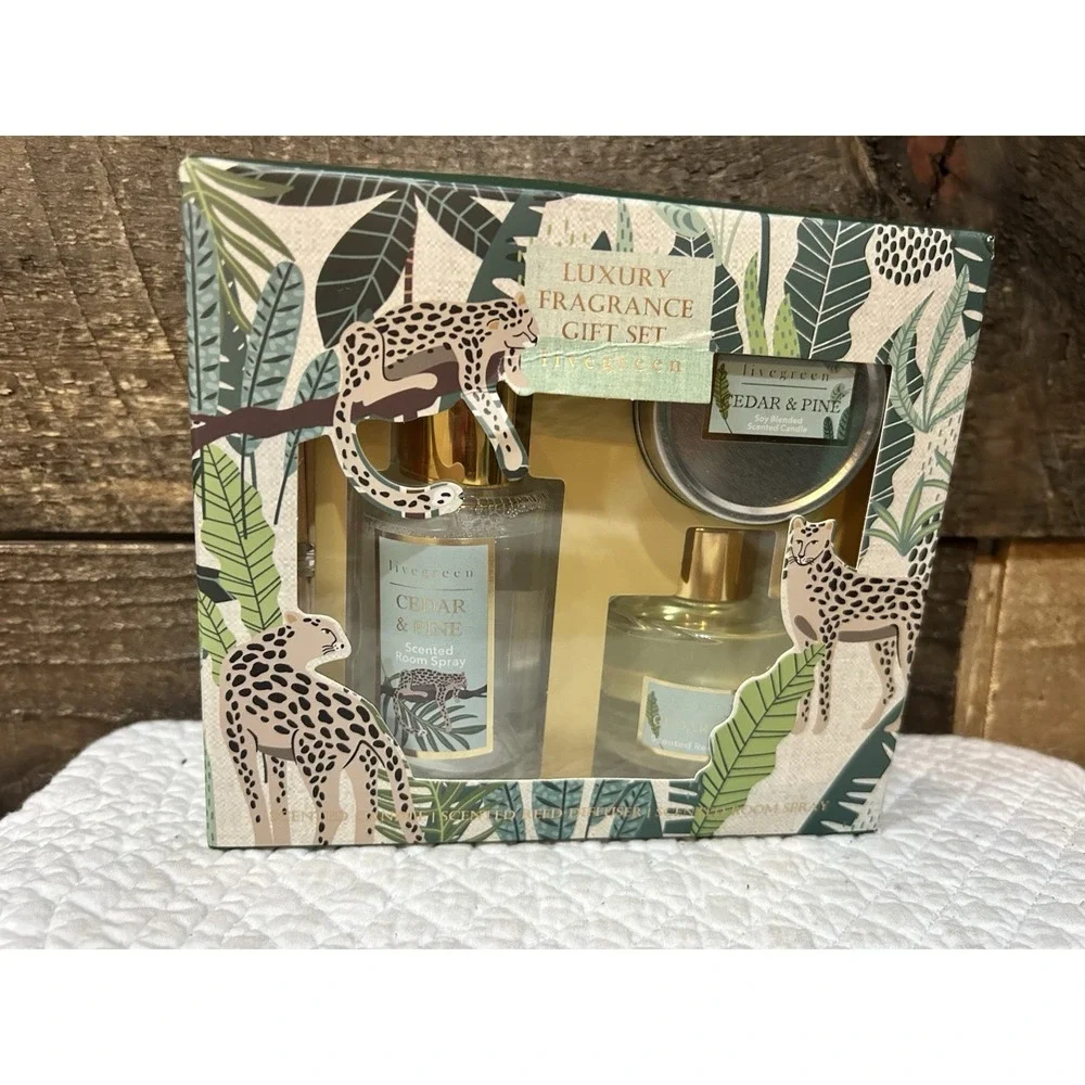 Luxury Home Fragrance 3pc Gift Set CEDAR & PINE Room Spray Candle Reed Diffuser‎